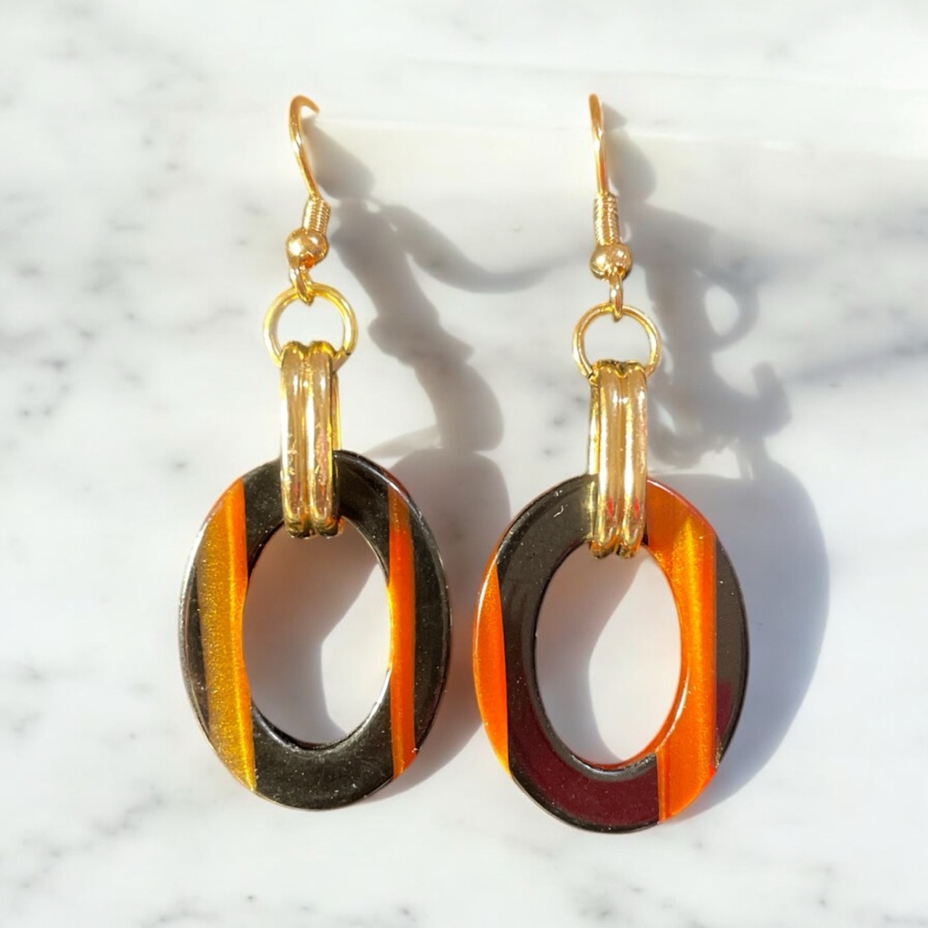 New! Elegant Gold And Black Hoop Earrings